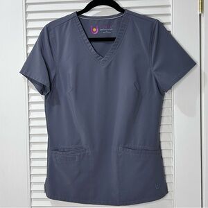 Urbane Performance Scrub Top S Steel Blue V-Neck Stretch